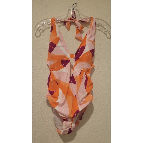 NWOT Kenneth Cole Women’s 1 Piece Swimsuit Bathing Suit Pink/Peach Halter Size 6 - Picture 1 of 7